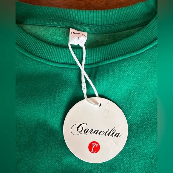 Caracilia Kelly Green Crewneck Sweatshirt NWT Size L Oversized Soft Fleece Lined - Picture 4 of 7